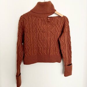 Paige x Anthropologie Wool XS Raundi Cable Knit Brown Off Shoulder Pullover